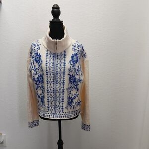 SHEIN Blue and Cream Cowl Neck Sweater